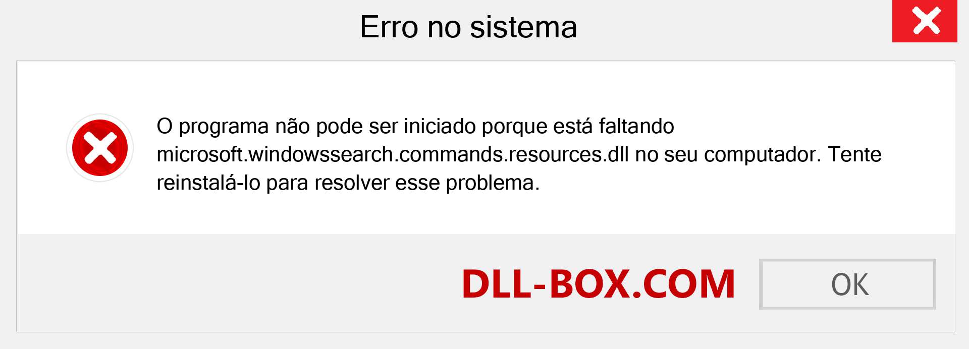 Arquivo microsoft.windowssearch.commands.resources.dll ausente ?. Download para Windows 7, 8, 10 - Correção de erro ausente microsoft.windowssearch.commands.resources dll no Windows, fotos, imagens